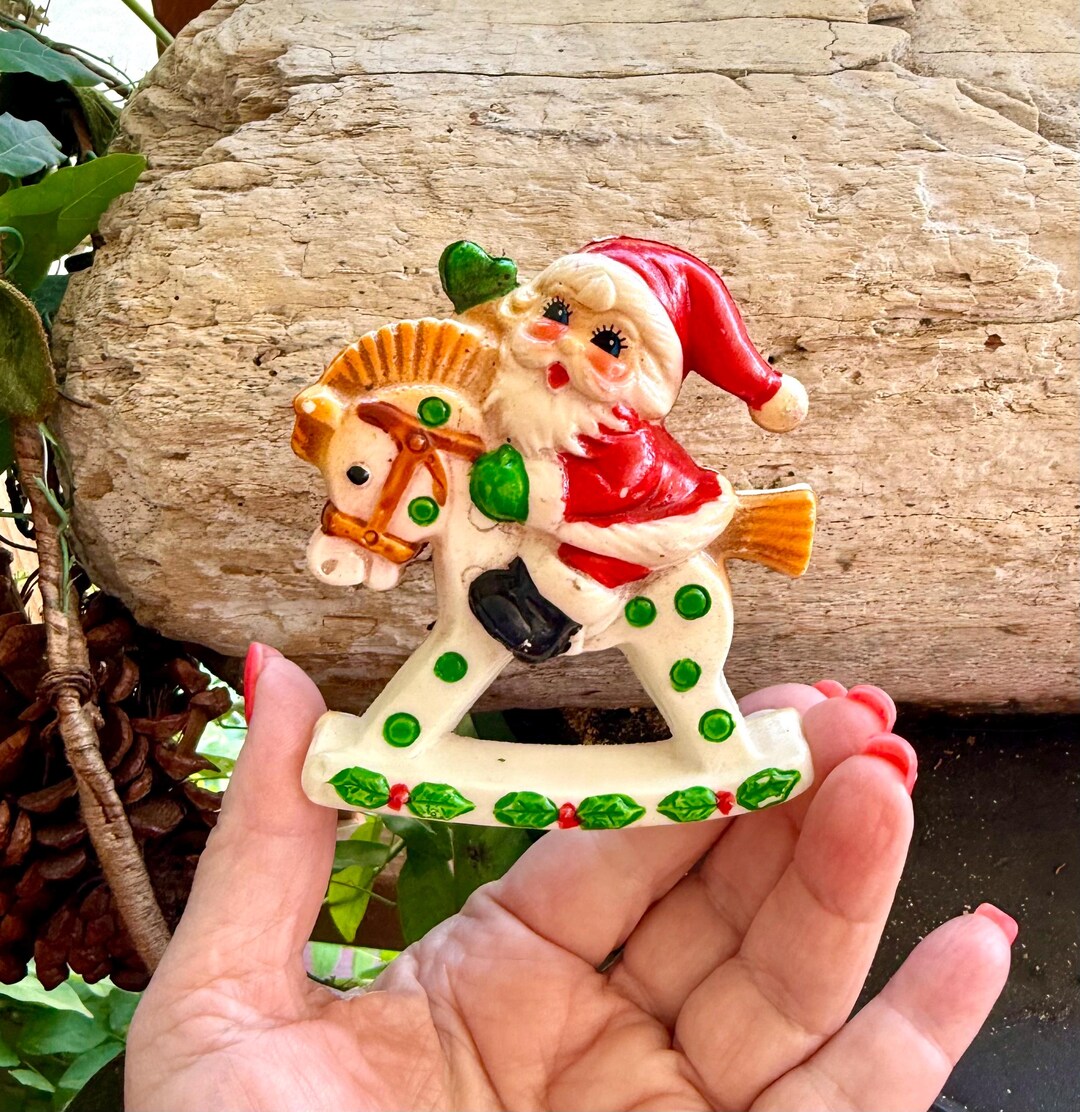 Vintage Plastic Santa Rocking Horse Christmas Ornament 1960 1970 Japan ...