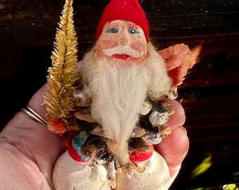 Vintage Santa Gnome Christmas Ornament 1950 1960 Santa Spun