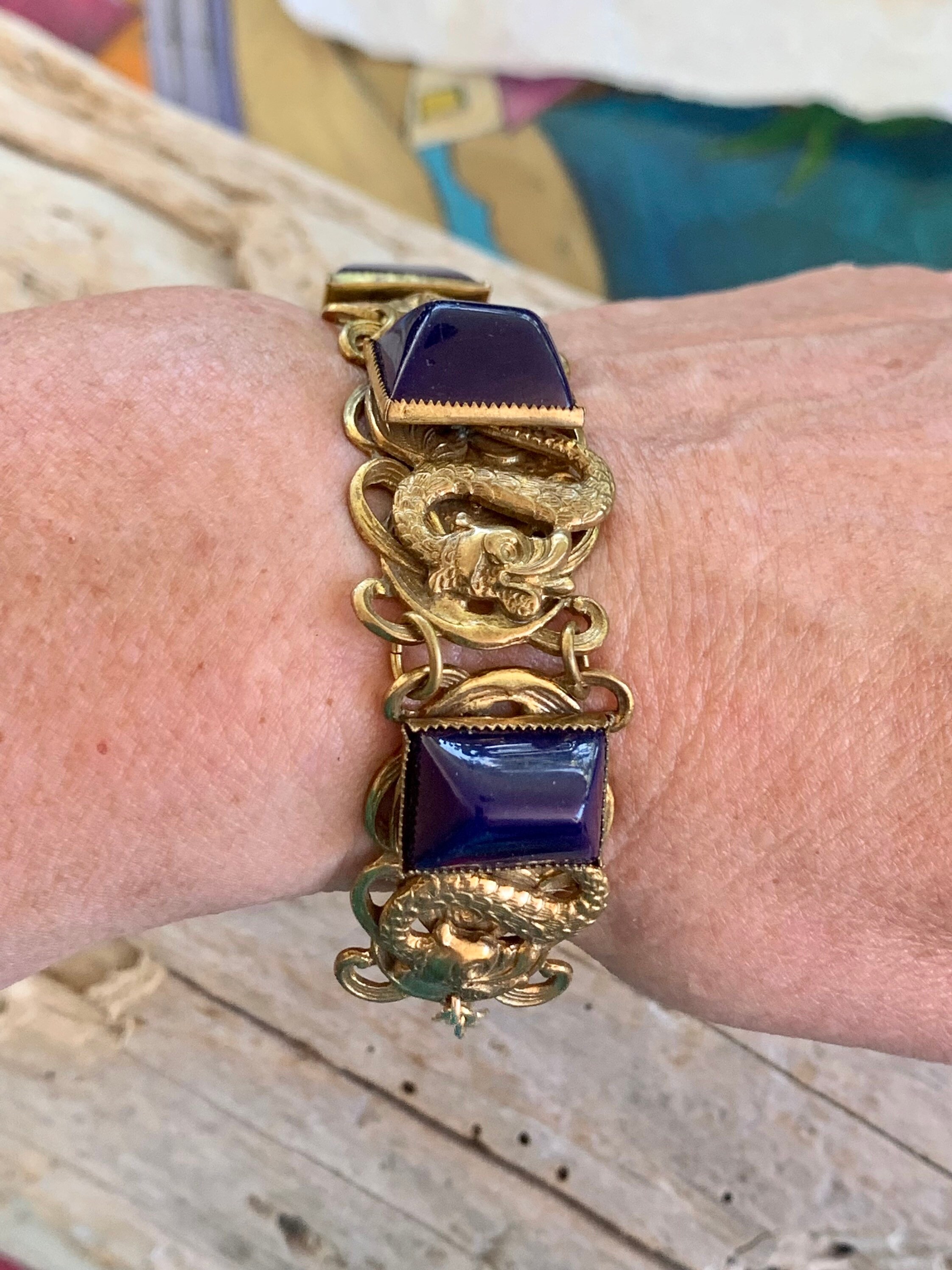 Vintage Dragon Czech Glass Art Deco Bracelet 1930 1940 Panel