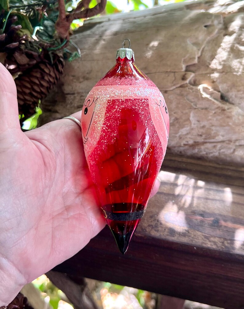 Vintage Glass COMMODORE Santa Christmas Ornament 5 1/2 Hand Painted