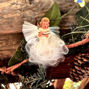 Vintage Christmas West Germany Spun Glass Angel Ornament MCM 1940 1950 Angel Feather Tree Angel Hair Valentine Easter Decor