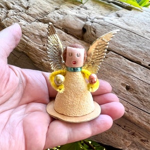 Vintage 1940 1950 Mica Angel Christmas Ornament Putz Spun Cotton Angel  Japan Musical Angel Retro Kitsch Mercury Glass Maracas Easter Decor