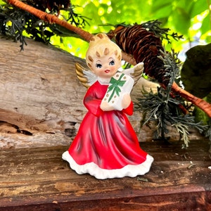 Vintage NAPCO Angel Christmas Figurine 1950 MCM Retro Kitsch Ceramic Christmas Angel Girl Figurine Victorian Angel Gifts Japan RARE