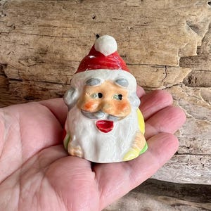 Vintage 1940 1950 Santa Bell Christmas Ornament Retro Santa Ornament Post WWII Japan Retro Ceramic Santa Bell Ornament 2” Kitsch Decor
