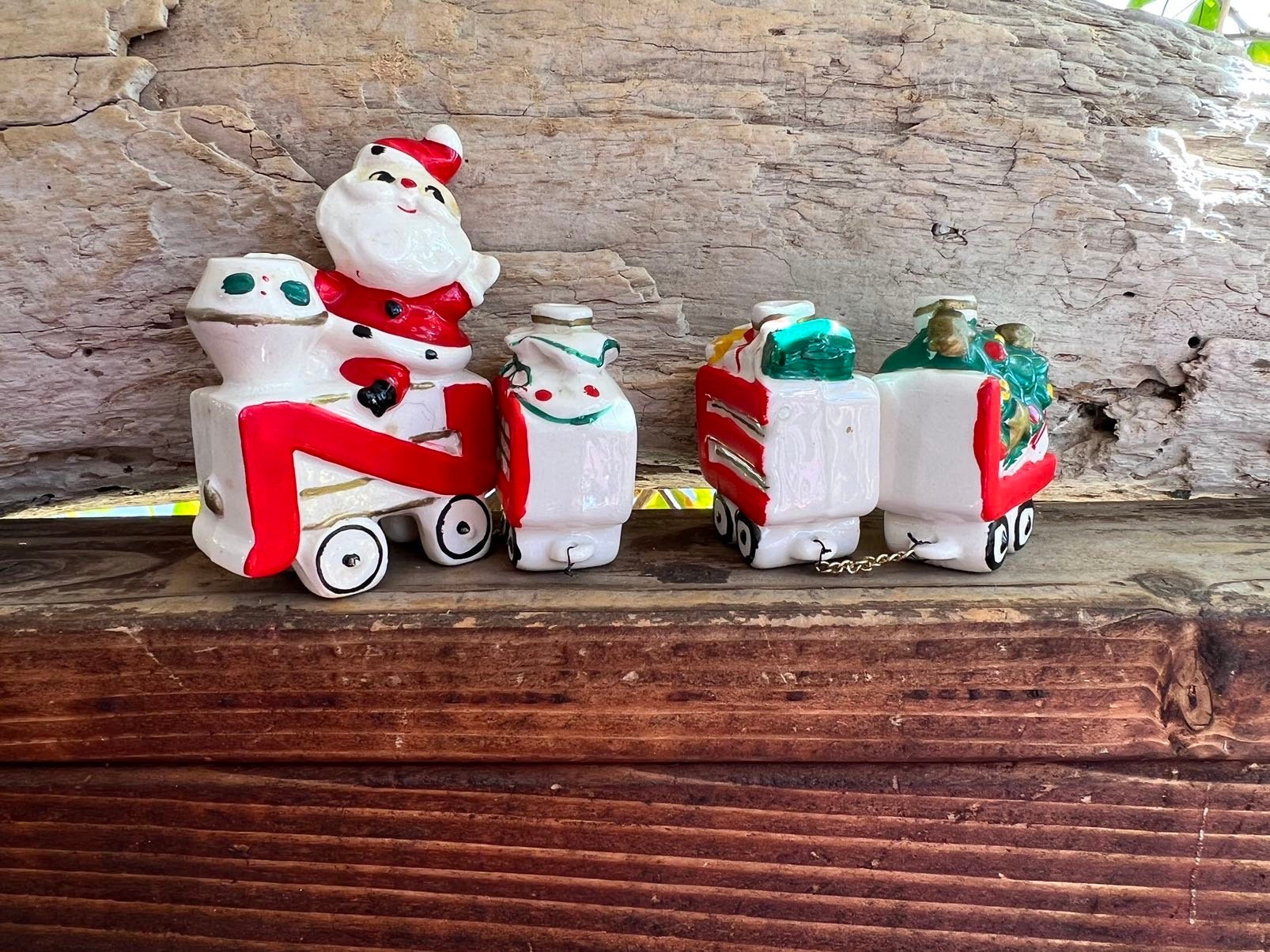 Vintage NOEL Christmas Candleholder 1950 MCM Santa Train Christmas