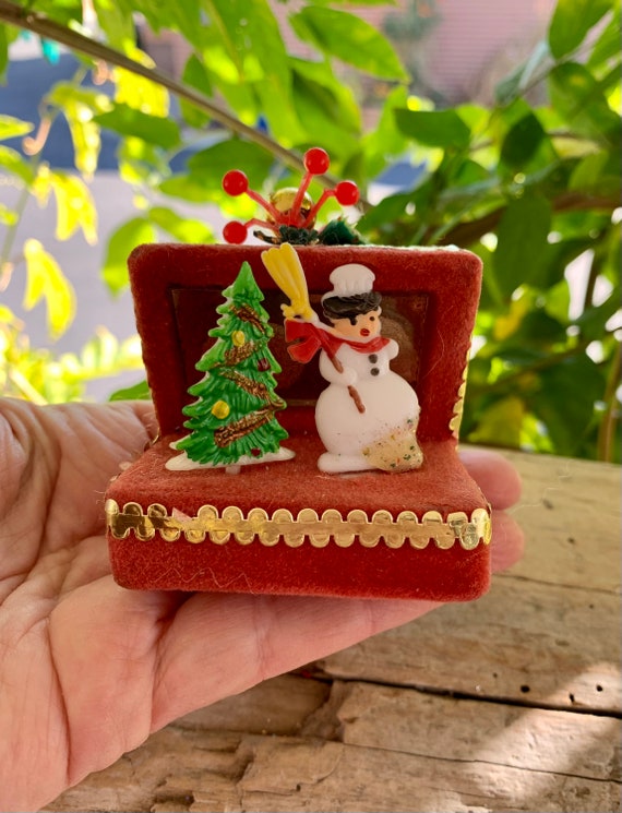 ヴィンテージ フロック加工 スノーマン クリスマスオーナメント 1950