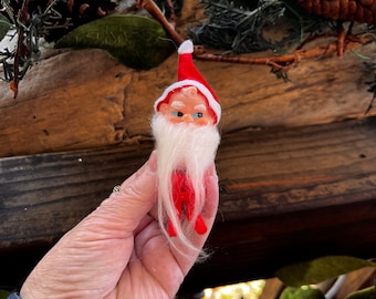 Vintage Santa Knee Hugger Weihnachtsschmuck Retro Weihnachtsmann 1950 1960 Japan 4 1/2" Kitsch Blasform Kunststoff Weihnachtsmann MCM Weihnachtsornament