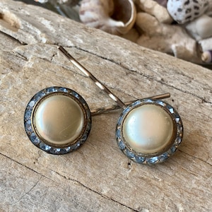 Retro 1950 1960 Blue Pearl Lisner Bridal Hairpins Vintage Blue Pearl Rhinestone Hairpins Retro Bride Bobby Pins Blue MCM Wedding