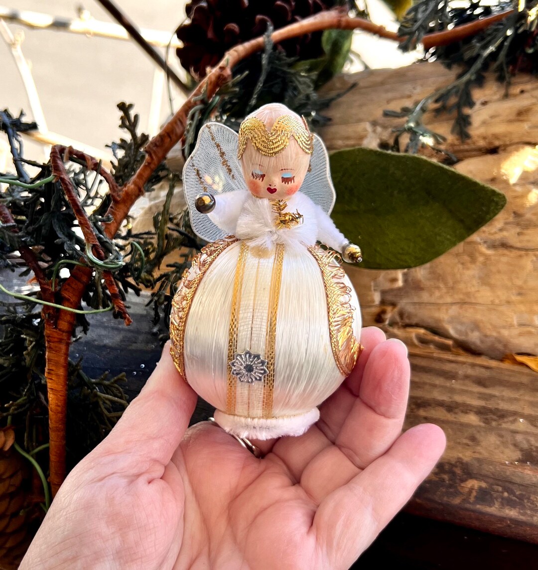 Vintage Paper Mache Angel Ornament Christmas 1940 1950 MCM Angel
