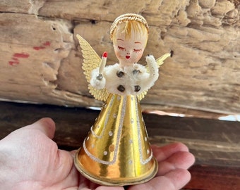 Vintage Paper Mache Angel Christmas Ornament Retro Composition Retro 1940 1950 Japan Gold Metallic Angel MCM NOS Spring Easter Decor