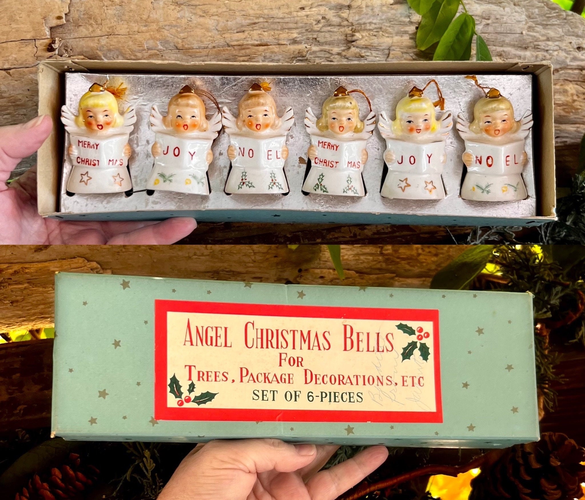 Vintage 1940 1950 NOEL Angel Christmas Bell Ornament MCM Merry