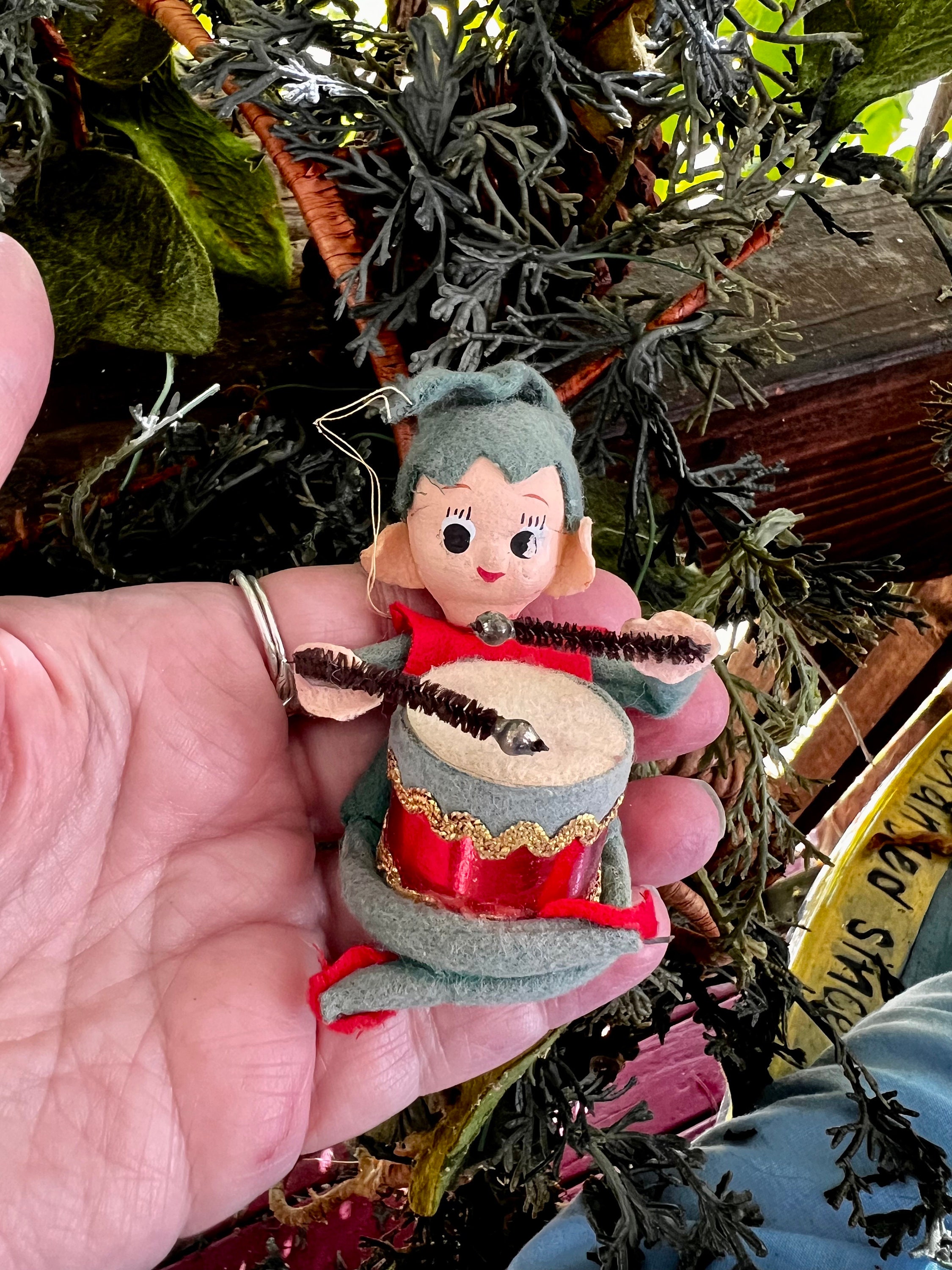 Vintage Paper Mache Drummer Christmas Ornament 1950 1960 Composite