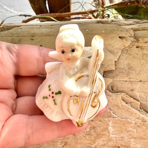 Vintage Christmas Angel Figurine 1960 1970 Ceramic Angel Girl Miniature MCM Musical Treasure Masters Angel Girl Retro Kitsch Decor