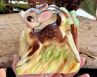 Vintage Anthropomorphic Deer Planter 1950 1960 Bambi Fawn Candy Cane Lollipop Holder Woodland Retro Kitsch Spring Easter Decor