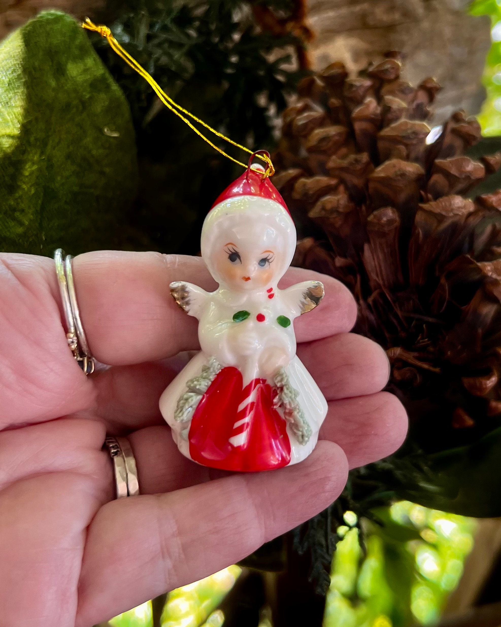 Vintage Napco Christmas Candy Cane Angel MCM 1950 1960 Ceramic