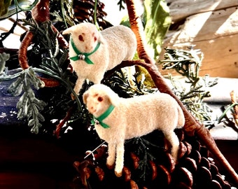 RESERVED Vintage Kunstlerschutz Lamb Sheep Animal Figure MCM 1950 1960 Lamb Sheep Christmas Ornament West Germany Retro Easter Set 2