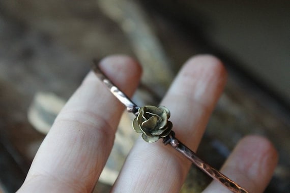 Floral Rose Bracelet Hand Forged Copper Rose Brac… - image 3