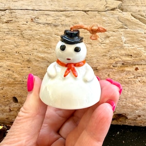 Vintage 1940 1950 Snowman Bell Christmas Ornament Retro Ceramic Snowman Post WWII Japan MCM Feather Tree Snowman 2” Kitsch Decor