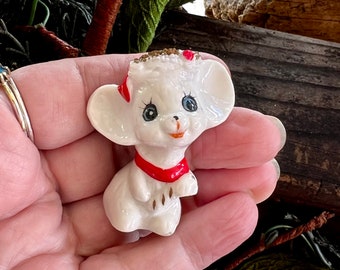 Vintage Napco Christmas Mouse Figurine 1960 1970 Ceramic Mouse Gift MCM Retro Kitsch Spaghetti Trim Napcoware Winter Holiday Decor