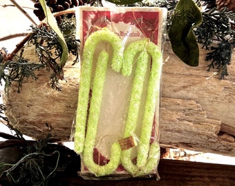 Vintage Jewelbrite Sugar Candy Cane Christmas Ornament Neon Green Sugared Candy Cane Candy Ornament Retro Kitsch Atomic Decor Set 4 NIOP