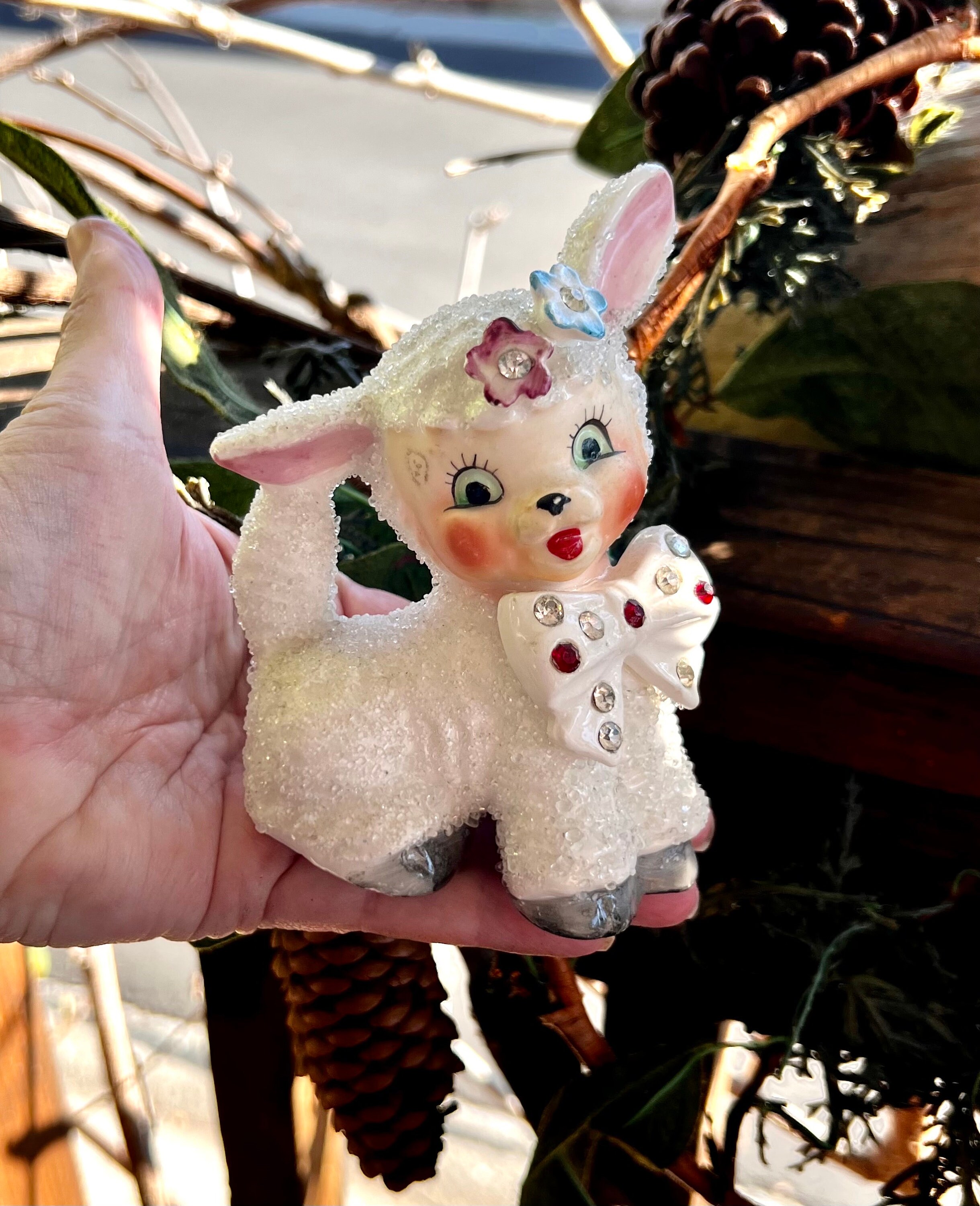 Vintage Anthropomorphic Lamb 1950 Sugar Lamb MCM Ceramic Sugared