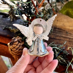 Vintage Shiny Brite Angel Christmas Ornament 1950 1960 Turquoise Blue Metallic Spun Cotton Angel Bottlebrush Tree Japan Valentines Day Decor