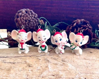 Vintage Napco Christmas Mouse Figurine MCM 1960 1970 Ceramic Mouse