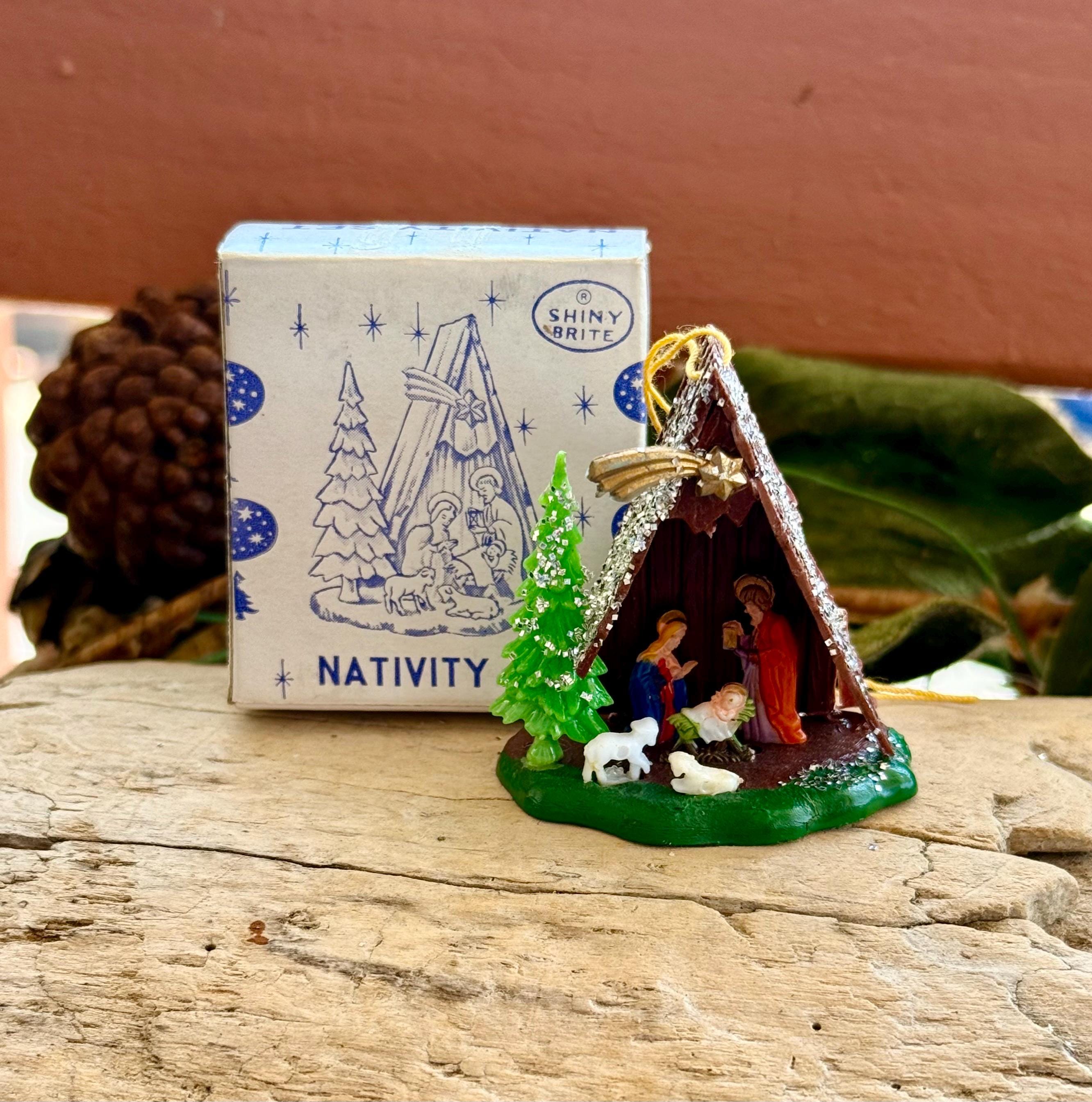 Vintage Shiny Brite Nativity Ornament: 1970s Kitsch Diorama Decor