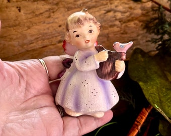 Vintage LEFTON Angel Figurine Lavender Angel Horn Bird 1950 MCM Retro Kitsch MCM Ceramic Angel Purple Pink Japan Spring Easter Gift