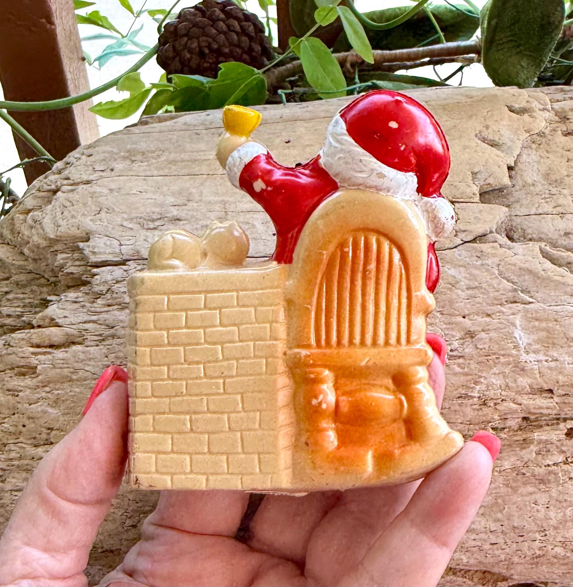 Vintage Plastic Santa Fireplace Christmas Ornament 1960 1970 Japan