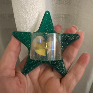 Vintage Spinner Twinkler Christmas Ornament Green Plastic Star MCM