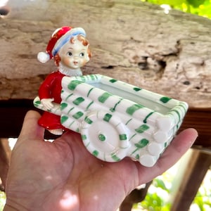 ヴィンテージ NORCREST キャンディケイン ガール カート クリスマス プランター MCM 1950 1960 ストライプ セラミック キャンディケイン ホルダー レトロ キッチュ デコレーション