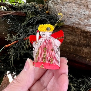 Vintage Shiny Brite Angel Christmas Ornament Home Spun Angel Cotton Pipe Cleaner Angel Paper Tipped Candle 1950 1960 Retro Kitsch Decor