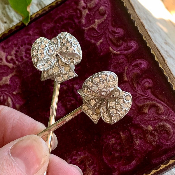 Antique French Paste Bow Ribbon Hairpins 1920 1930 Bride Bridal Bridesmaid Hairpins Flower Girl Bobby Pins Vintage Wedding Gift Her