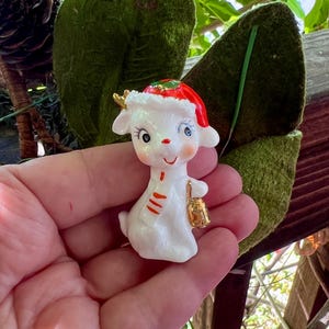 Vintage NAPCO Christmas Ceramic Deer Reindeer Figurine MCM 1960 1970 Anthropomorphic Candy Cane Scarf Japan Retro Kitsch “Dasher”