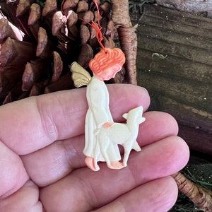 Vintage 1940 1950 Angel Lamb Christmas Ornament West Germany Celluloid Angel Christmas Tree Plastic Feather Tree Retro Kitsch Easter Decor