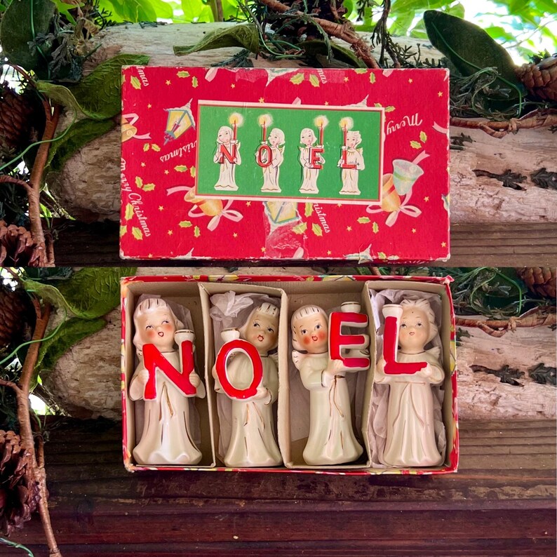 Vintage NOEL Candle Holder Choir Angel Christmas RELCO 1950 Retro Choir