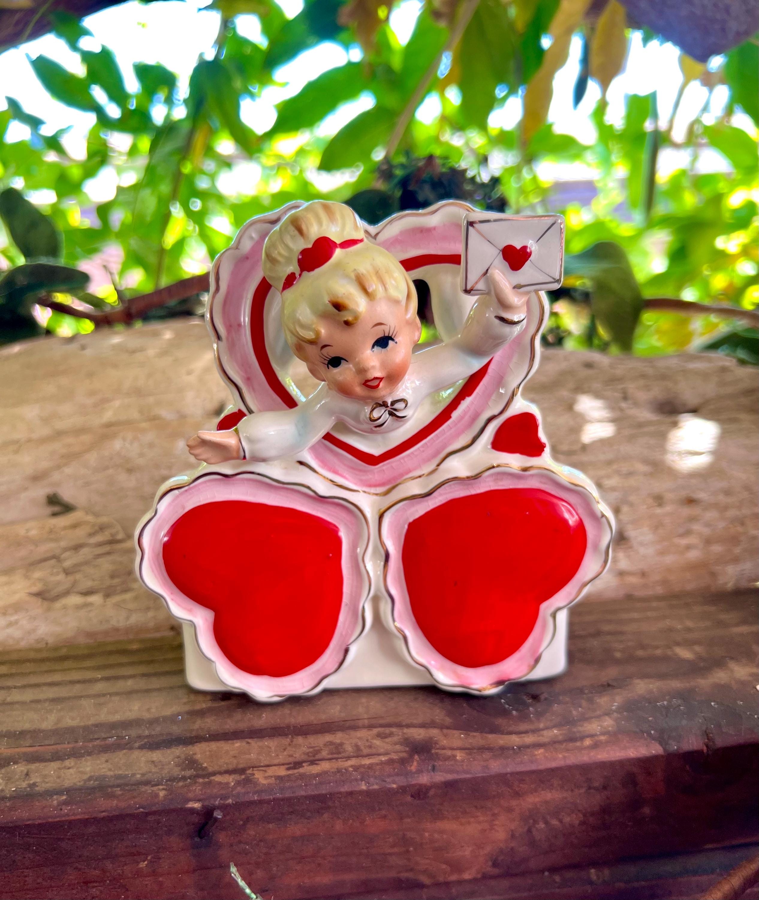 Vintage RELPO Girl Love Letter Heart Valentine Planter 1950 Mid