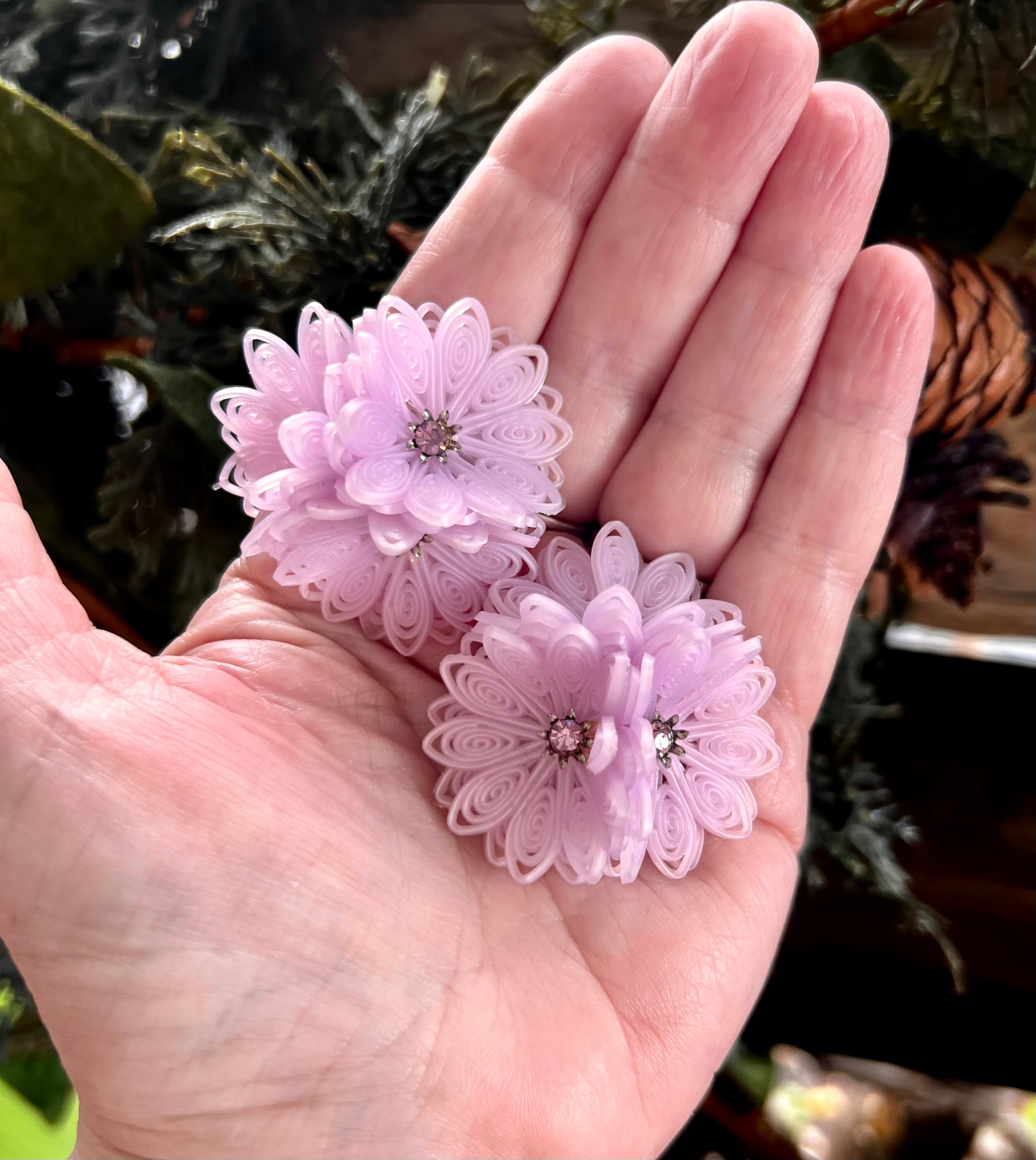 Vintage Lavender Clip on Earrings Retro Plastic MCM 1950 1960 