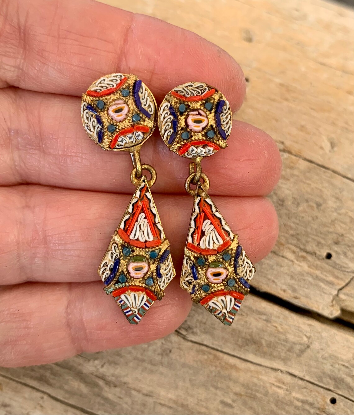Micro Mosaic Earrings Vintage Teardrop Dangle Earrings Antique Etsy