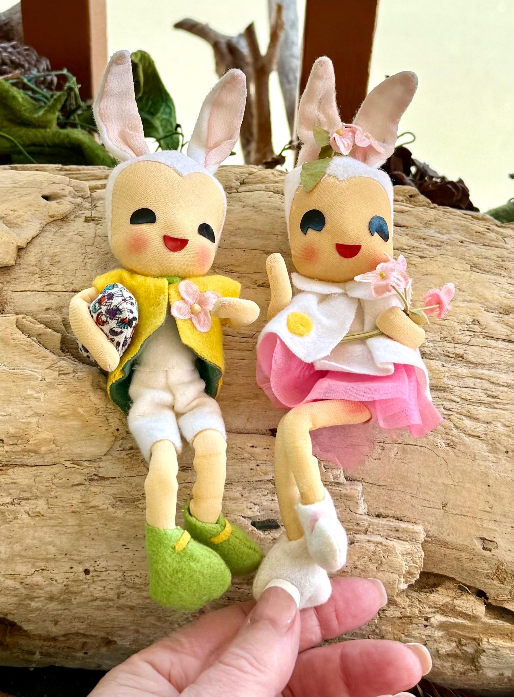 Vintage Boy Girl Pixie Bunny Knee Hugger Easter Ornament 1960 1970