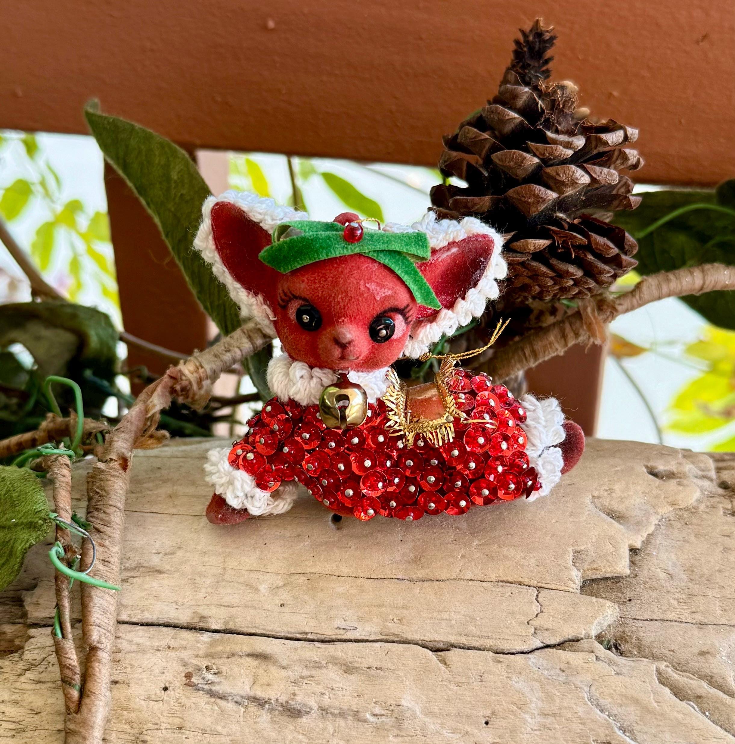 Bas De Noël Vintage Pailleté – Elfe Rouge, Ange Et Père Noël – 43 Cm X 25 Cm – état Neuf