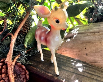 Vintage Celluloid Reindeer Deer Christmas Ornament 1930 1940 Plastic Spotted Plastic Deer Reindeer Retro Kitsch Holiday Decor