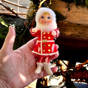 Adorno navideño vintage de Papá Noel de 1960 y 1970, de tela MCM, con cara de Papá Noel, decoración navideña de invierno retro kitsch japonesa.