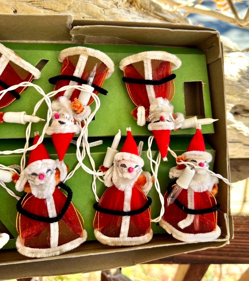 ヴィンテージスパンコットン製サンタクリスマスライト：1960年代風