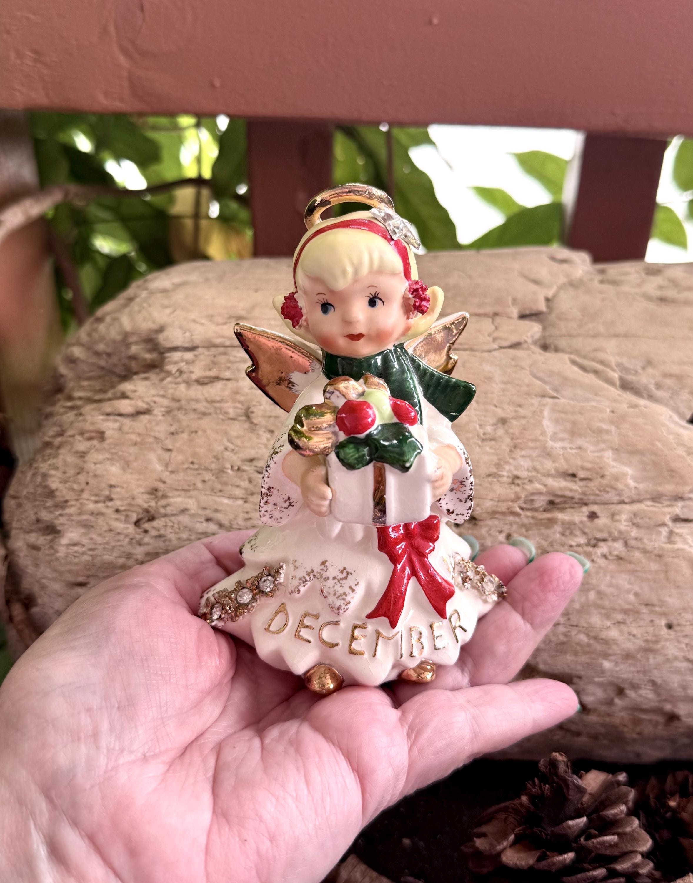 Vintage LEFTON December Birthday Angel Gift Star Figurine 1950
