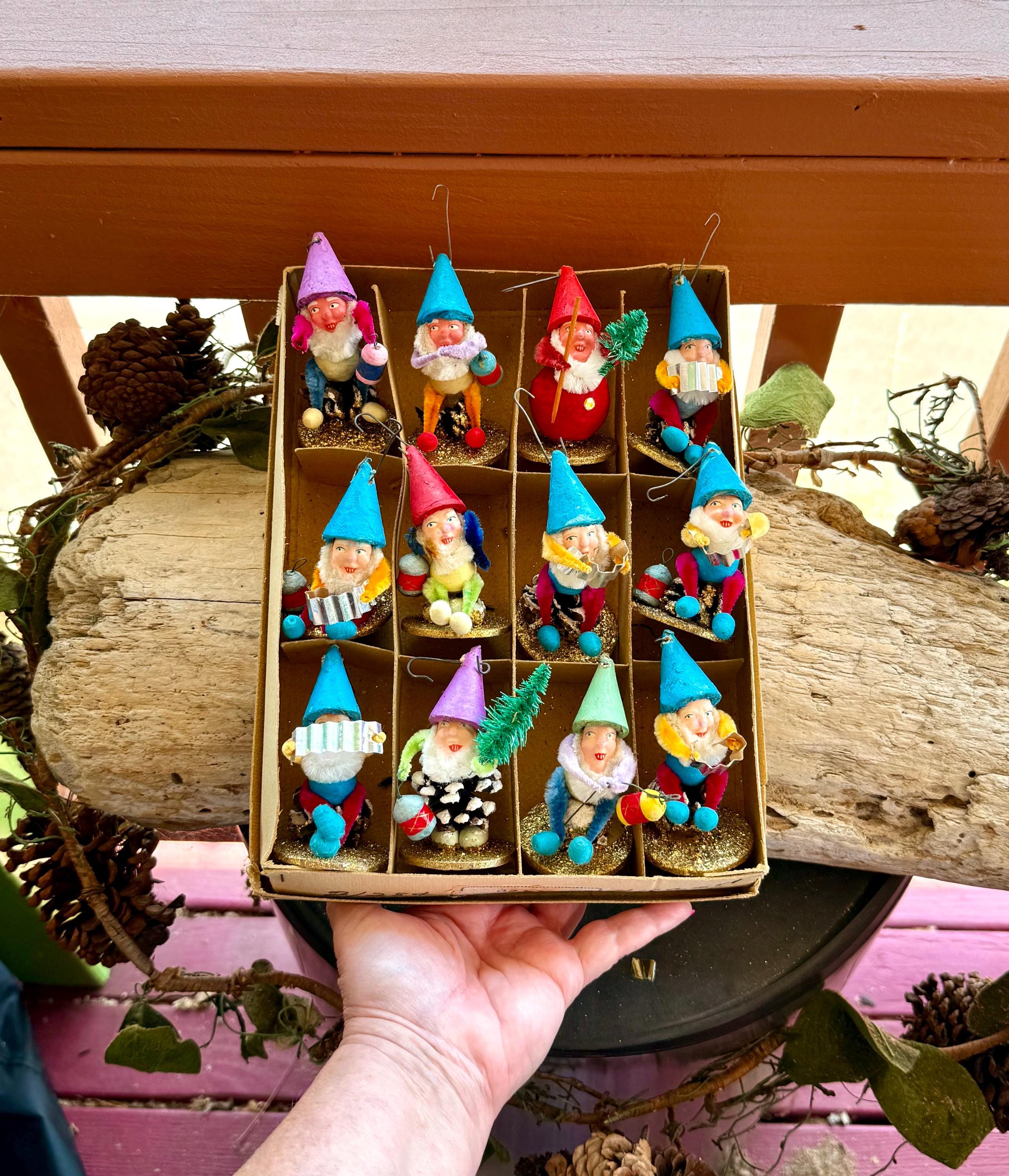 Vintage 1930 1940 Clay Gnome Pinecone Christmas Ornament Composite