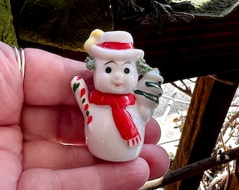 Vintage NAPCO Snowman  Christmas Ornament Figurine MCM 1960 1970 Anthropomorphic Ceramic Snowman Bird NAPCOWARE Retro Kitsch Decor