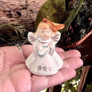 Vintage Angel Bell Ornament Christmas Angel Bell Ornament 1940 1950 MCM Choir Angel Mandolin Retro Kitsch Ceramic Japan 2” Easter Decor