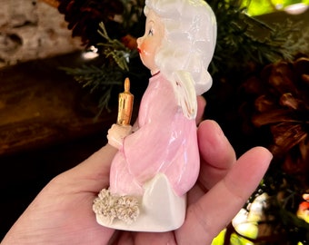 Vintage Pink Angel Figurine 1950 MCM Ceramic Angel Crescent